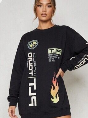 PrettyLittleThing Black Crewneck Sweatshirt with Graphic Detail